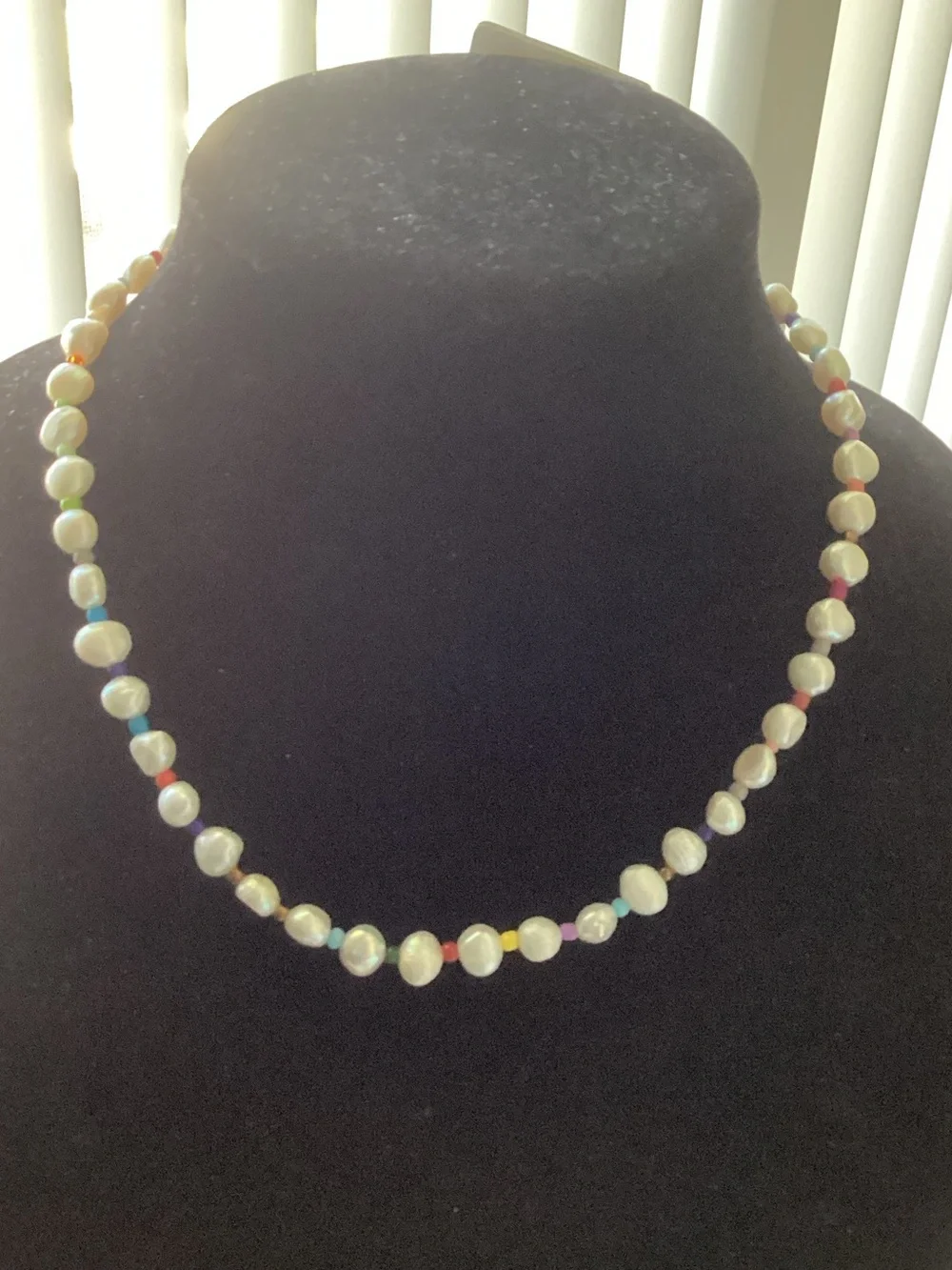 Cultured Pearl Necklace with Multicolor Bead Accents